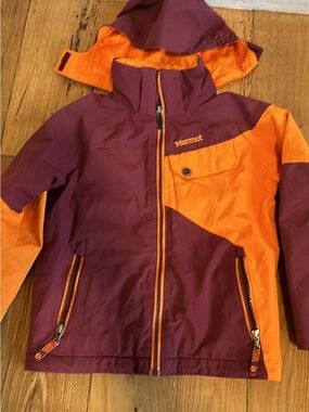 Marmot Kids Two-Tone Plum and Orange Raincoat with Hood